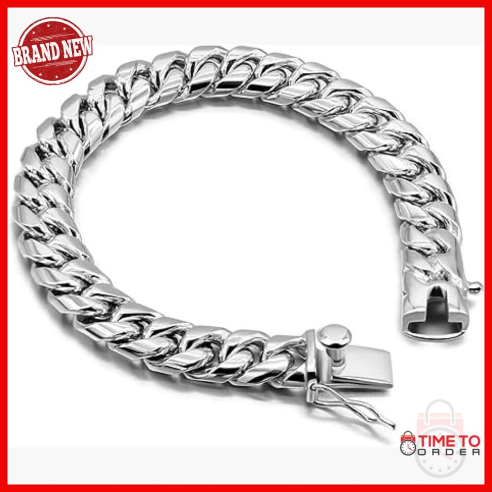 Men's 925 Sterling Silver Cuban Chain Bracelet 10MM Wide 8 Inch